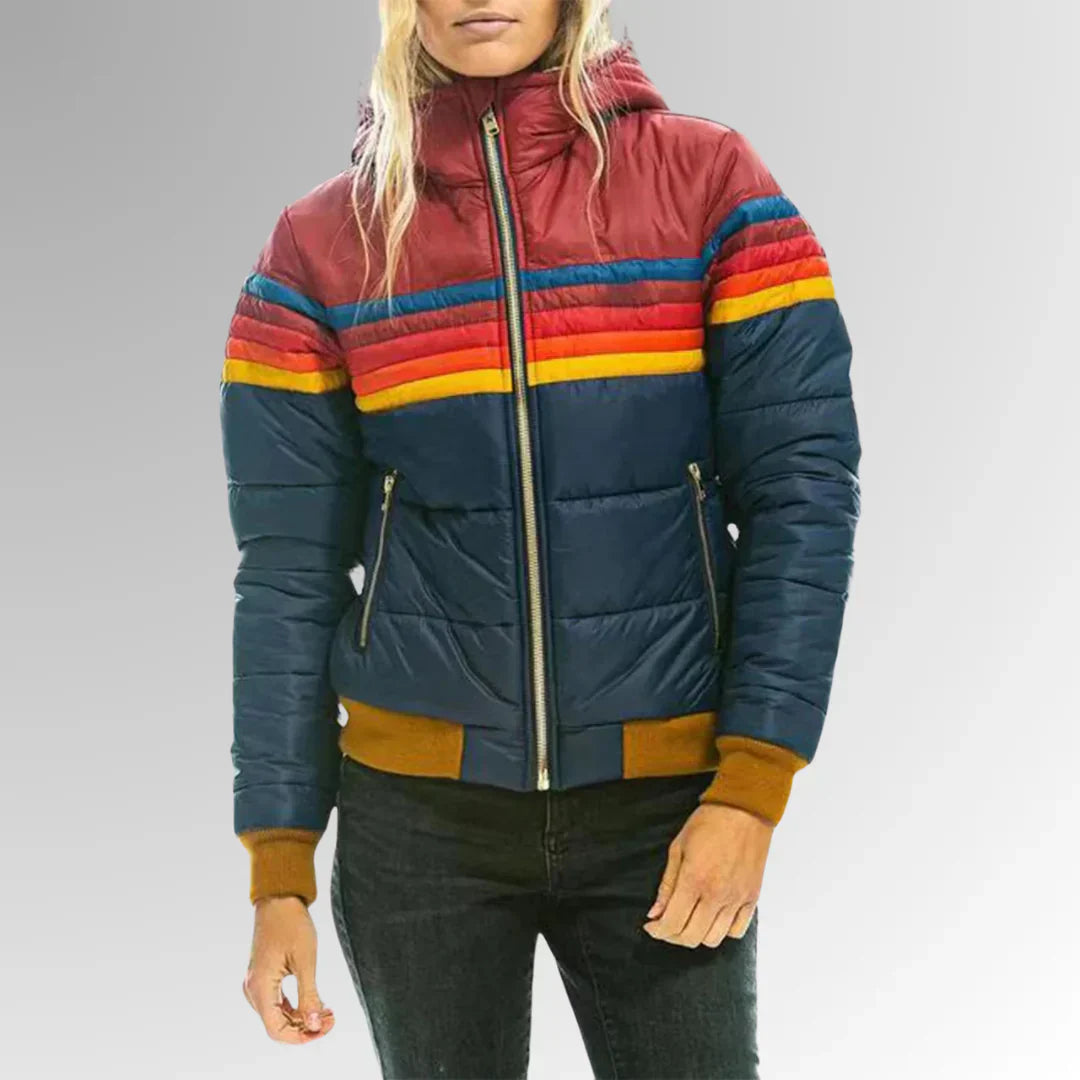 Sara - Womenâs Retro Striped Puffer Jacket
