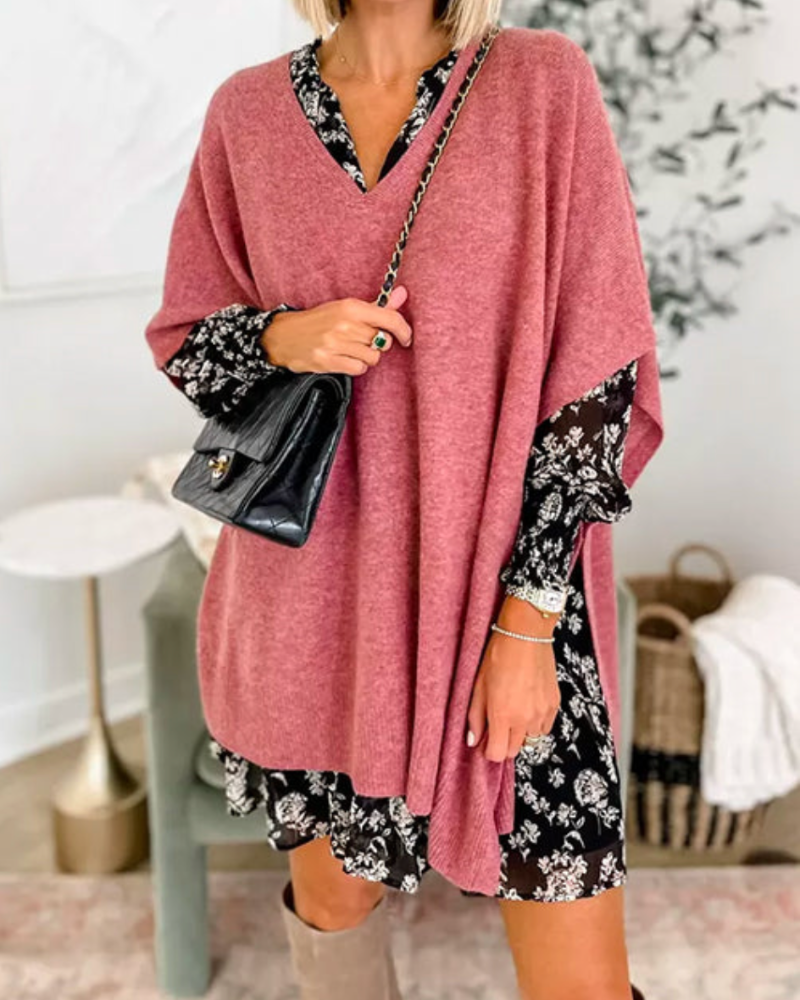 ERICA - Pull poncho uni Ă col V et coupe ample