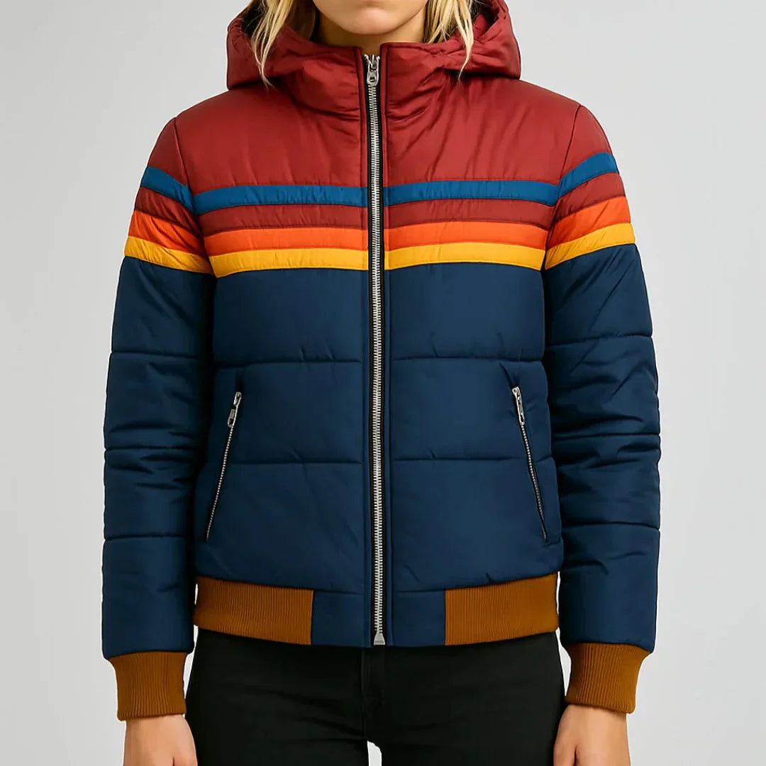 Sara - Womenâs Retro Striped Puffer Jacket