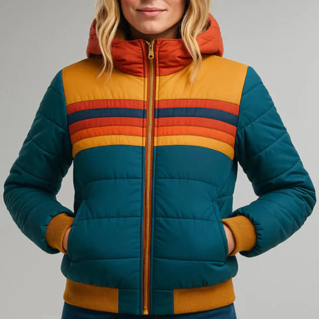 Sara - Womenâs Retro Striped Puffer Jacket