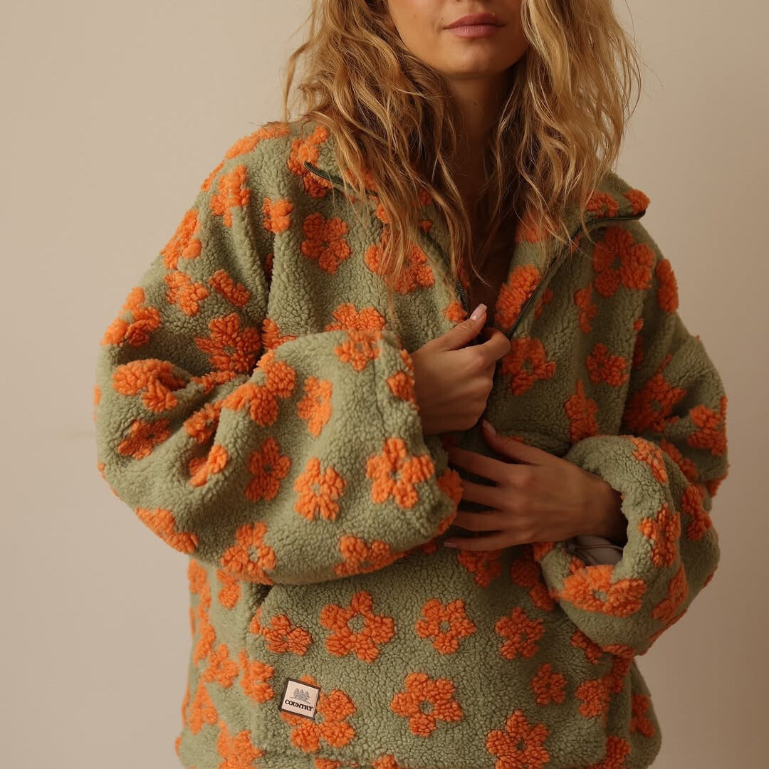 Sanne - Fleece Sweater with Long Sleeves and Floral Print
