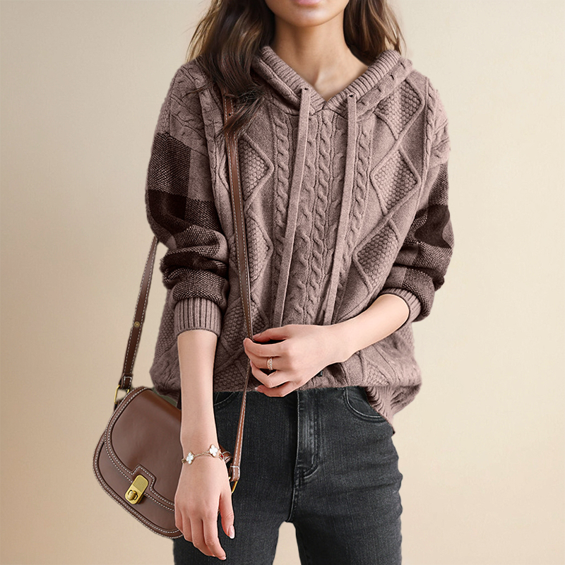 Emy - Cable Knit Hoodie Sweater