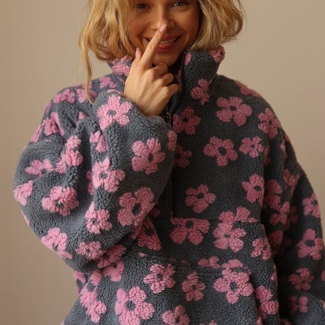 Sanne - Fleece Sweater with Long Sleeves and Floral Print