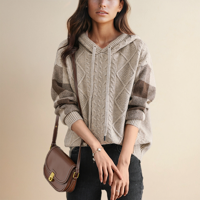 Emy - Cable Knit Hoodie Sweater